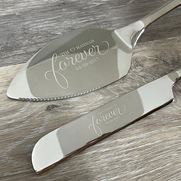 Personalized Cake Knife and Server Set - engraved wedding or anniversary cake cutting gift for couples, unique keepsake, something new