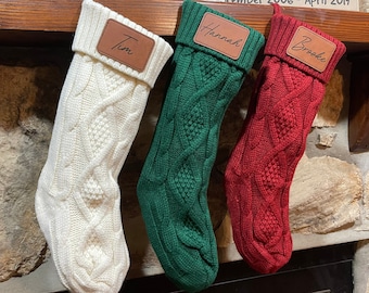 Custom Christmas Stocking - Personalized Rustic Farmhouse - Knit Stocking - Personalised Decor - Classy gift Stocking - Red Green Cream