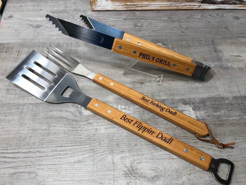 Personalized BBQ Spatula or tool set Christmas gift idea for him, presents for dad or grandpa, grilling gift for guys, groomsman gift image 1