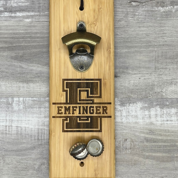 Personalized Bottle Opener with cap catching magnet - gift for him, mancave, housewarming, gift for dad and grandpa, father's day, groomsman