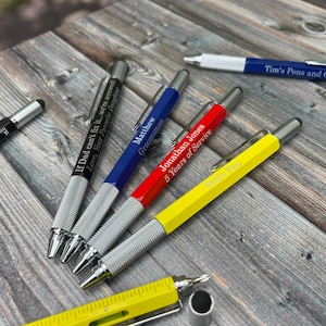 Personalized Multi-tool Metal Ballpoint Pen with Bubble level, ruler, stylus, and screwdriver - handyman fathers day gift for guys dad