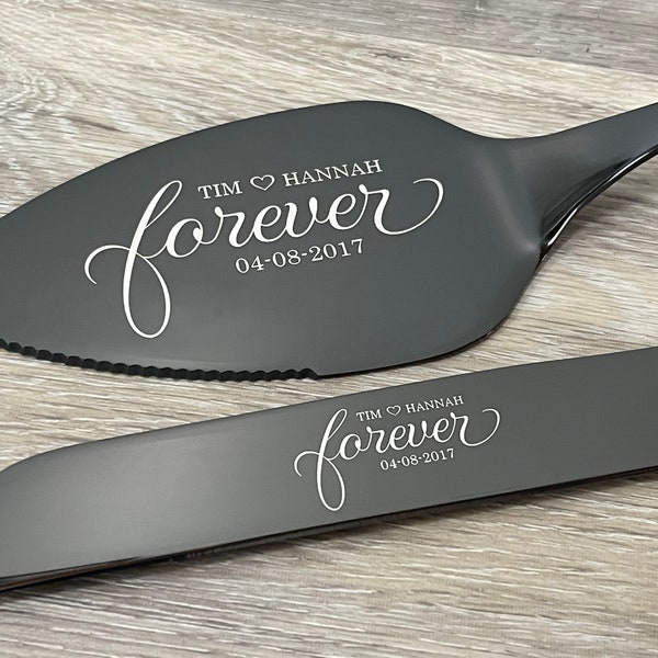 Cake Knife and Server Set - Personalized, engraved wedding or anniversary cake cutting Christmas gift for couples, wedding party