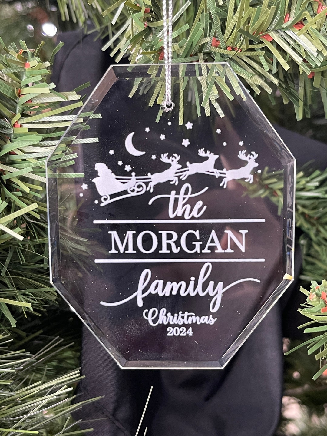 Personalized Crystal Glass Christmas Ornament - Custom Family Name ...