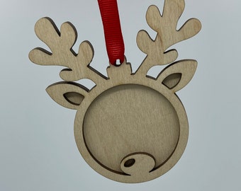 DIY Reindeer Ornament Blank - blank ornament, picture ornament, paint it yourself, craft project for kids