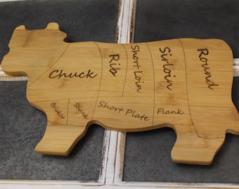 Cow Cuts Cutting Board - Cutting board, cow cutting board, cuts of meat, grilling gift, Christmas gift, birthday gift, cooking gift