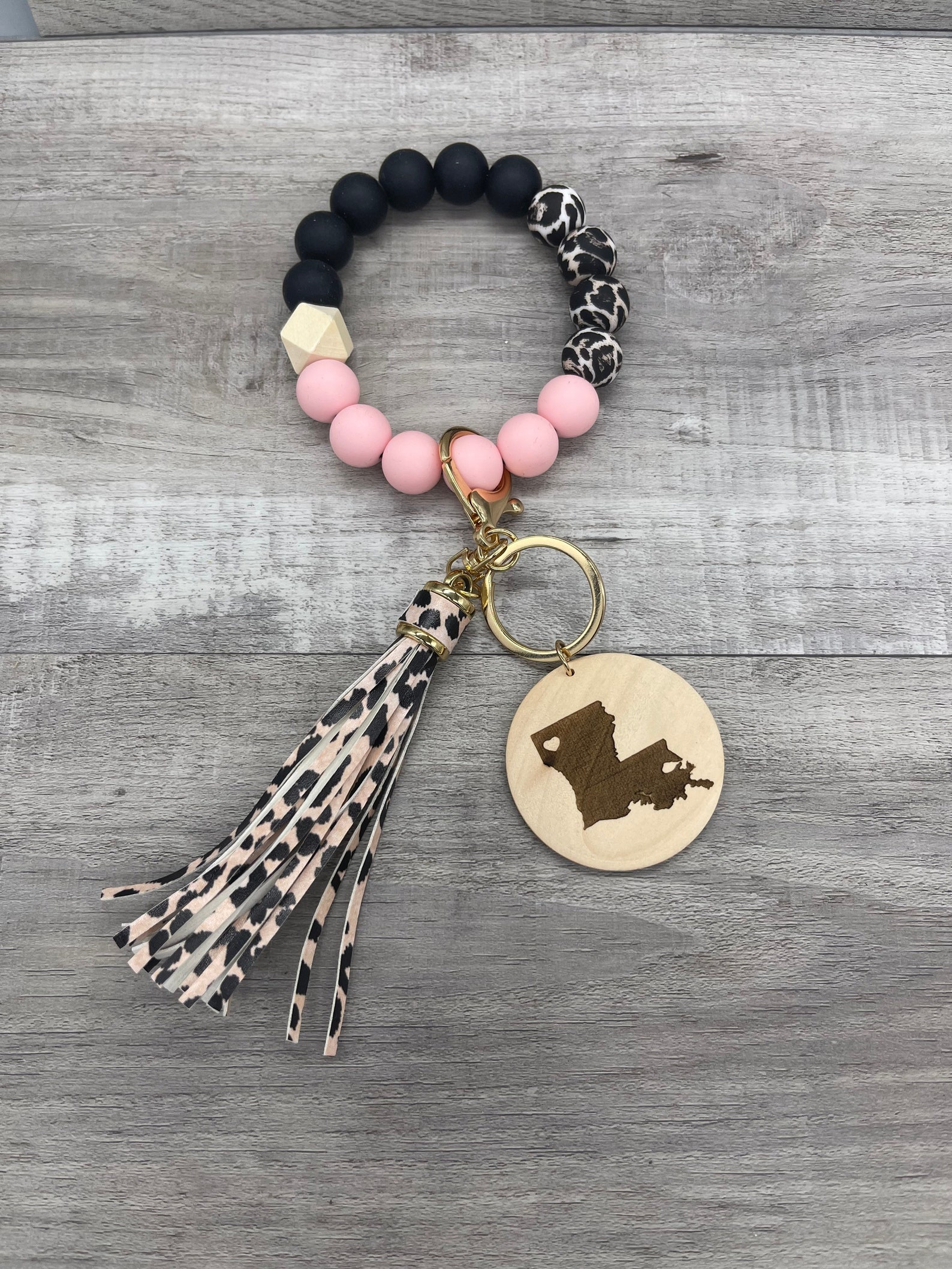 Personalized Leopard Print Keychain Wristlet Silicone Beads Etsy