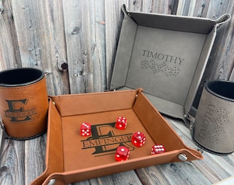 Personalized Dice Cup with 5 dice and tray - Christmas gift for dad, board games, groomsmen gifts, family friendly gifts, birthday gift