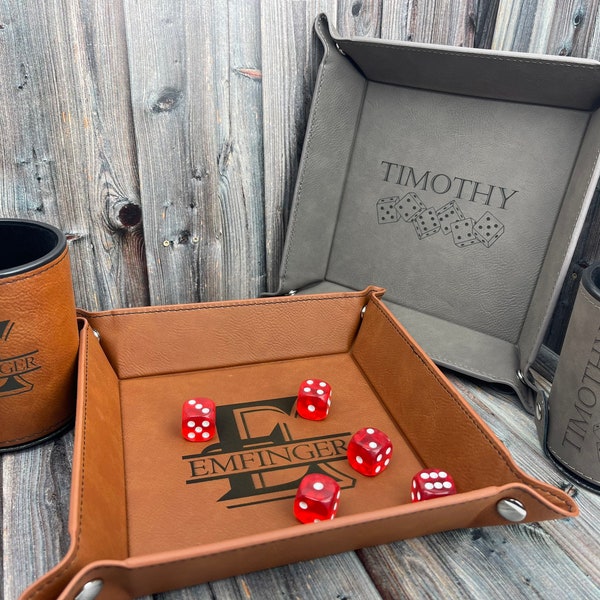 Personalized Dice Cup with 5 dice and tray - Christmas gift for dad, board games, groomsmen gifts, family friendly gifts, birthday gift