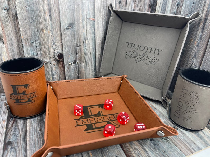 Personalized Dice Cup with 5 dice and tray - Christmas gift for dad, board games, groomsmen gifts, family friendly gifts, birthday gift