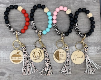 Personalized Leopard Print Silicone Bead Keychain Wristlet