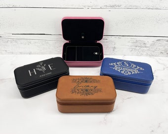 Personalized Jewelry Box - Custom Name Vegan Leather Jewelry Case - Bridesmaid Gift - Birthday Present - Mother's Day Gift - Keepsake Box