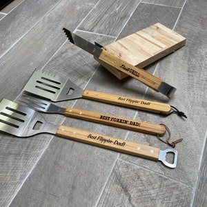 Personalized BBQ Spatula or tool set Christmas gift idea for him, presents for dad or grandpa, grilling gift for guys, groomsman gift image 2