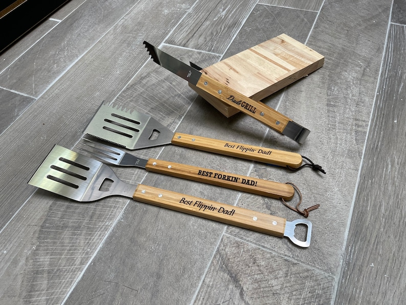 Personalized BBQ Spatula or tool set Christmas gift idea for him, presents for dad or grandpa, grilling gift for guys, groomsman gift image 2