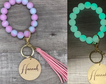 Personalized Glow-in-the-Dark Silicone Bead Keychain Wristlet