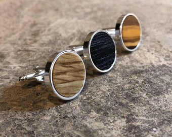 Whiskey Barrel and Olive Wood Cufflinks - Father's Day Gift, 5th anniversary, groomsmen gift, wedding cuff links, groom cufflinks