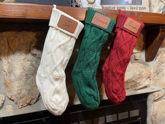 Custom Christmas Stocking - Personalized Rustic Farmhouse - Knit Stocking - Personalised Decor - Classy gift Stocking - Red Green Cream