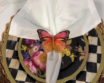 Set of 6 Handmade Butterfly Resin Napkin Rings – Garden Table Decor