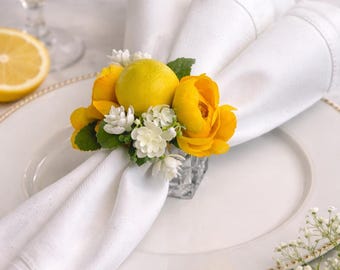 Anillo para servilletas con diseño floral de limón – Decoración de mesa veraniega de acrílico, ambientación de la costa amalfitana.