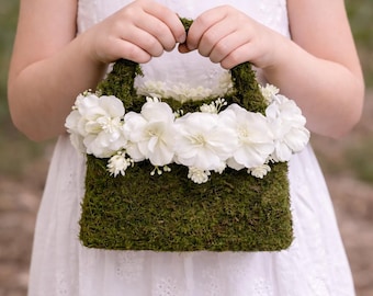 Moss Flower Girl Basket – Woodland Wedding, Garden, Cottagecore Style
