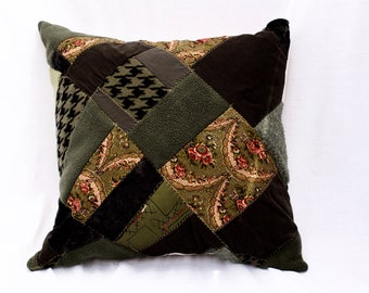 Green Patchwork Cushion Cover, Green Boho Pillow, GreenCushion, FREE SHIPPING to Canada and USA