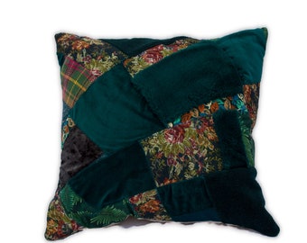 Green Patchwork Cushion Cover, Green Boho Pillow, GreenCushion, FREE SHIPPING to Canada and USA