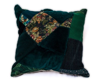 Green Patchwork Cushion Cover, Green Boho Pillow, GreenCushion, FREE SHIPPING to Canada and USA