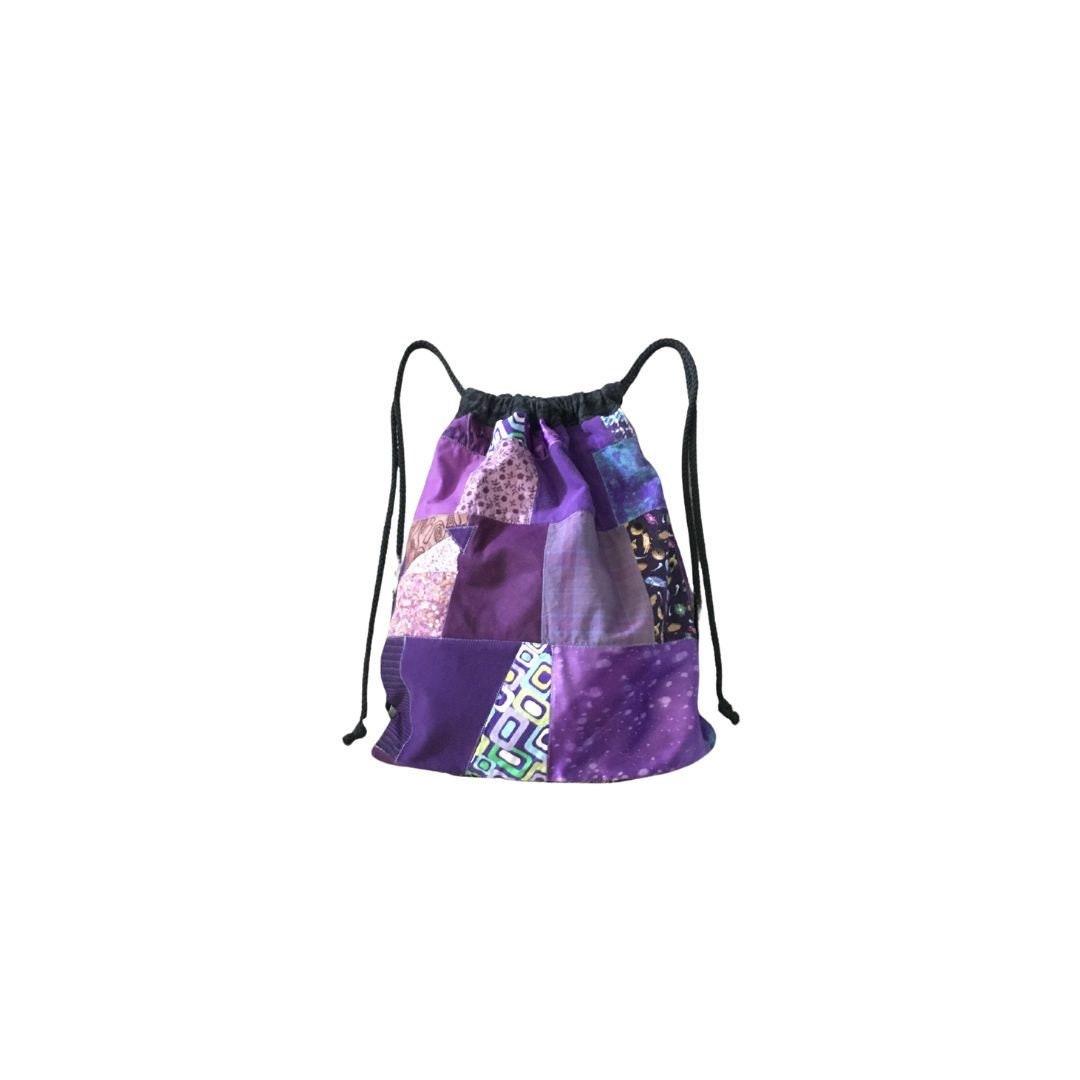 Purple Drawstring Backpack, Purple Patchwork Drawstring Bag  display picture 3