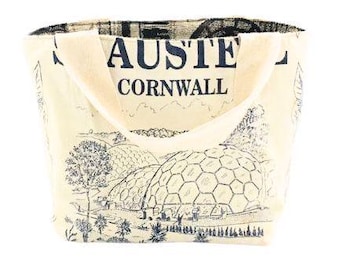 Torebka na herbatę! Torba z recyklingu ściereczki kuchennej. Dwustronna torba na ściereczkę kuchenną Cornwall Eden Project.