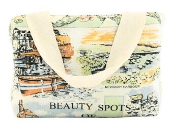 Torebka na herbatę! Torba z recyklingu ściereczki kuchennej. Dwustronna torebka na ściereczkę kuchenną z motywem pięknych plamek Kornwalii.