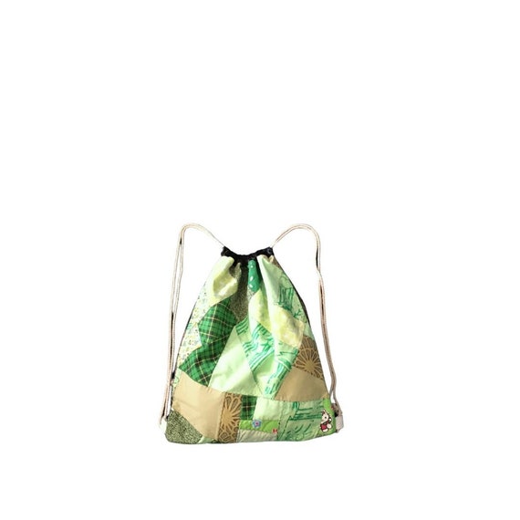 Green Drawstring Backpack, Patchwork Drawstring Bag, Boho  display picture 1
