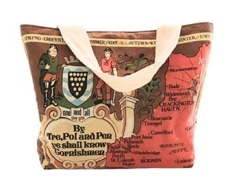 ¡Bolsita de té! Bolsa de tela reciclada. Bolsa de tela reversible con el idioma de Cornualles.