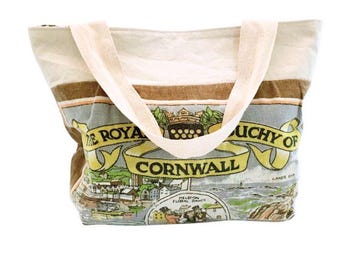 Torebka na herbatę! Torba z recyklingu ściereczki kuchennej. Dwustronna torebka z Cornwall.