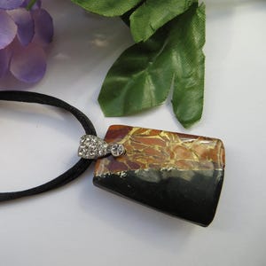 Black and Gold Polymer Clay Pendant Necklace