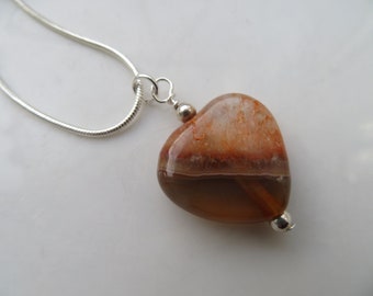 Chocolate Coloured Agate Heart Pendant Necklace