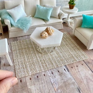 Miniature dollhouse woven rug, beach house miniatures, 1:12 scale modern miniatures, Blythe rug