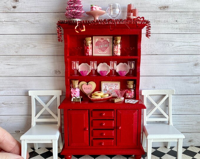 Miniature Dollhouse Cupboard, 112 Scale Valentines Hutch, Artisan Doll Furniture Etsy