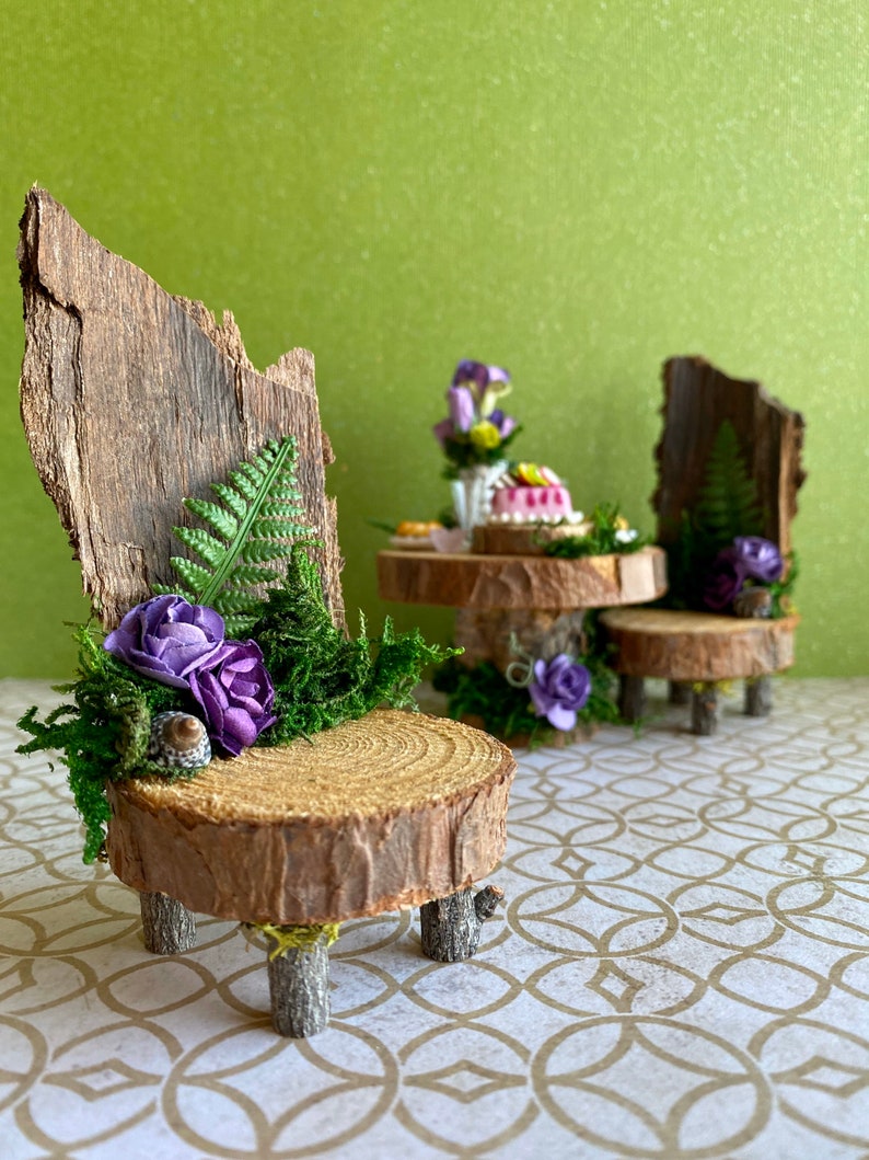 Miniature fairy table set fairy dollhouse furniture woodland Etsy