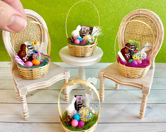 Dollhouse Easter Basket, Miniature Chocolate Bunny, Easter Miniatures Etsy