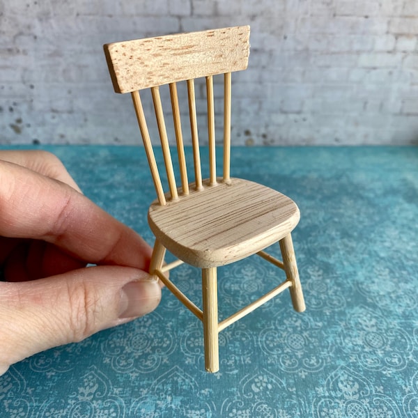 Miniature dining chair, dollhouse wood chair, 1:12 scale kitchen chair, unfinished miniature chair