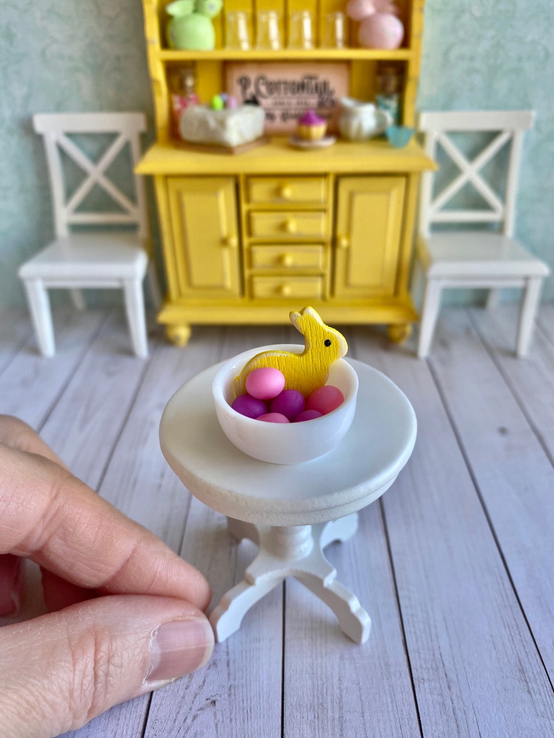 Dollhouse Easter Eggs, Miniature Easter Centerpiece, Miniature Bunny