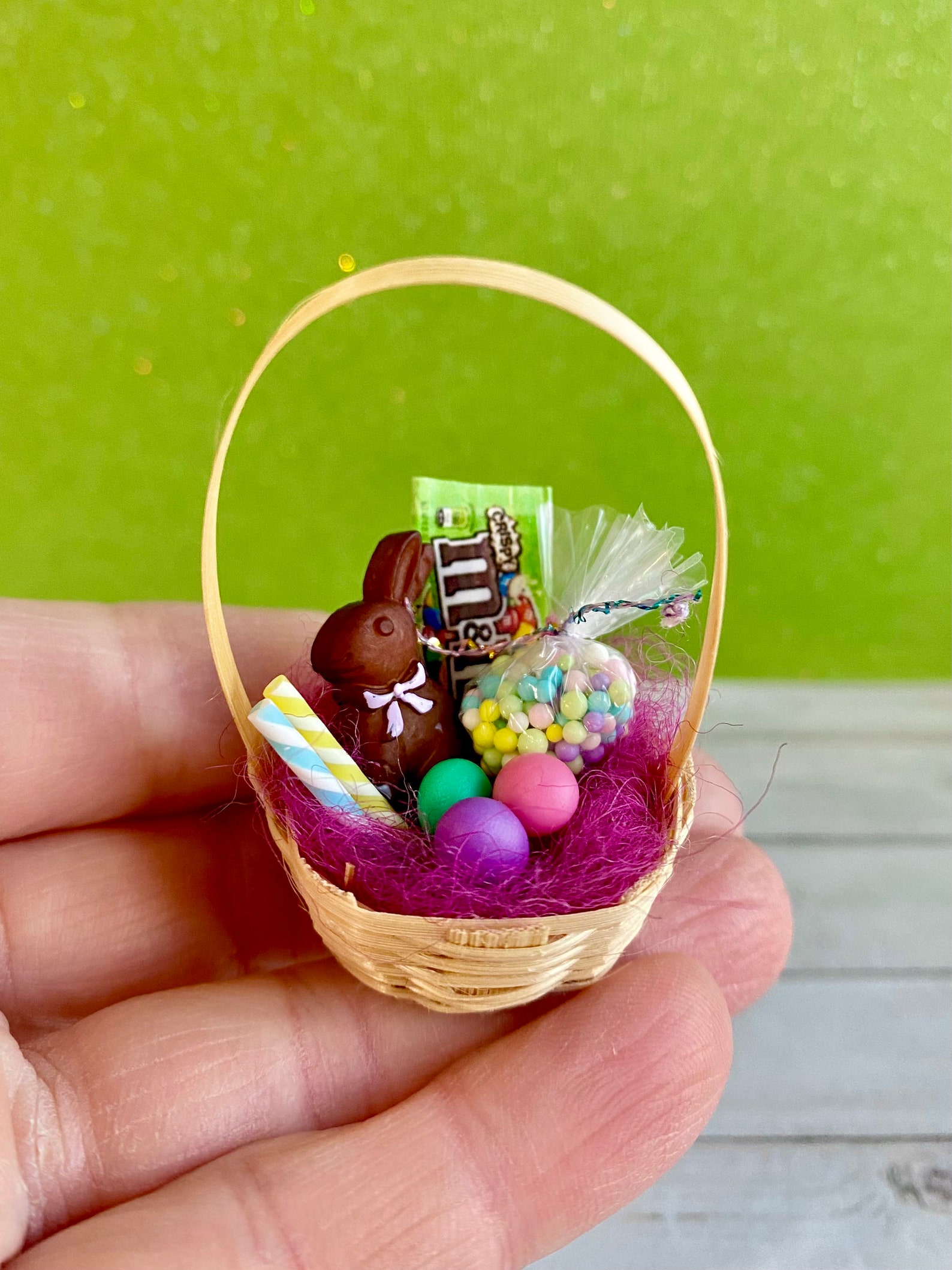 Dollhouse Easter Basket Miniature Chocolate Bunny Easter Etsy