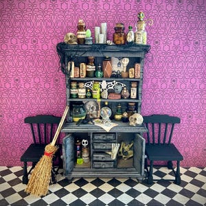 Miniature witch cupboard, 1:12 scale Halloween furniture, artisan Halloween miniatures