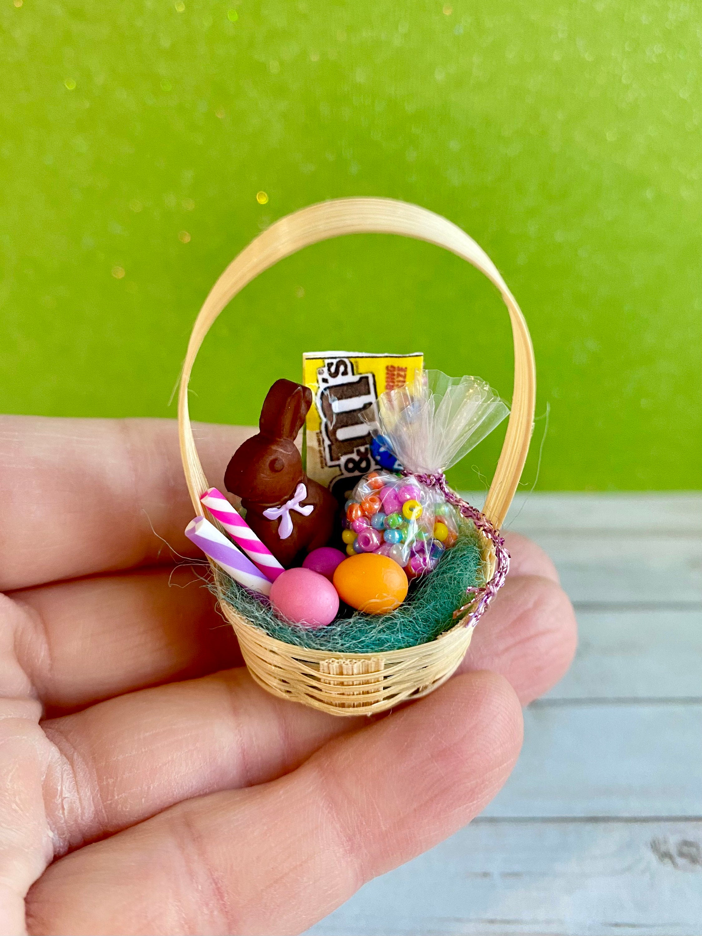 Dollhouse Easter Basket Miniature Chocolate Bunny Easter Etsy