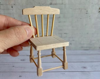 1:12 scale dollhouse furniture, wood dining chair, miniature unfinished dollhouse chair