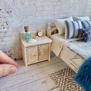 Beach bedside cabinet, Miniature dollhouse furniture, 1:12 scale dollhouse nightstand