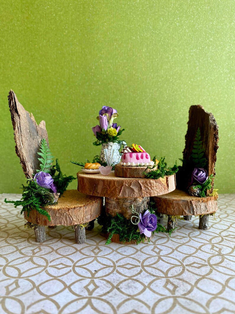 Miniature fairy table set fairy dollhouse furniture woodland Etsy