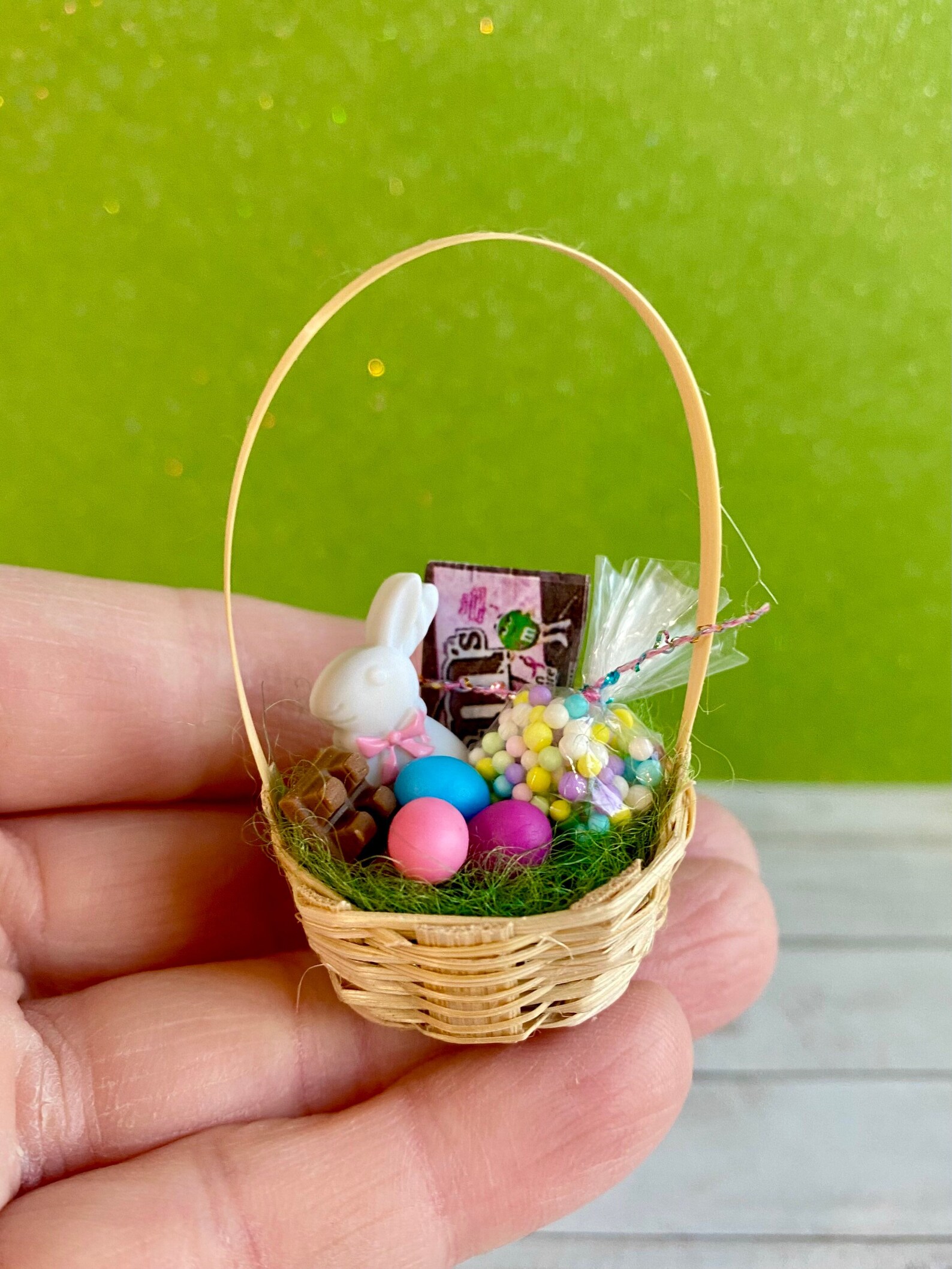 Dollhouse Easter Basket Miniature Chocolate Bunny Easter Etsy