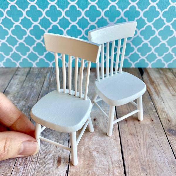 Miniature dining chair, dollhouse wood chair, 1:12 scale kitchen chair, white miniature chair