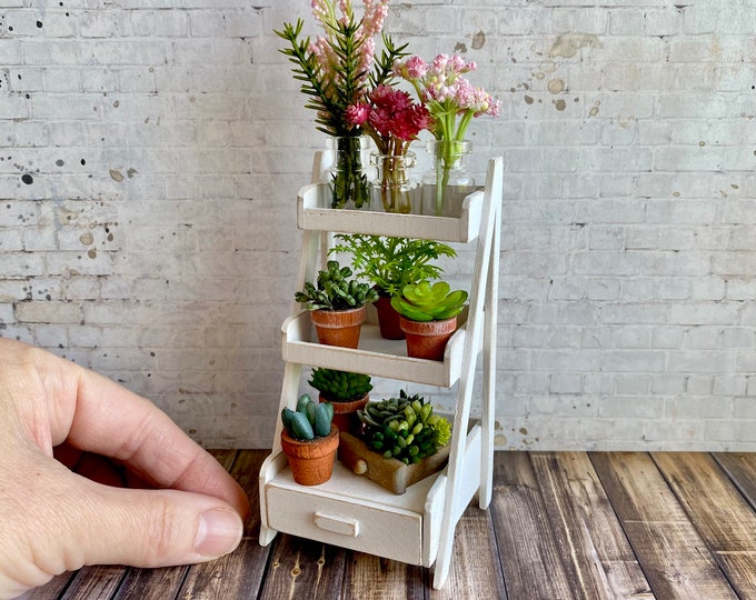 Miniature Garden Plant Shelf, Dollhouse Garden Miniatures, 112 Scale