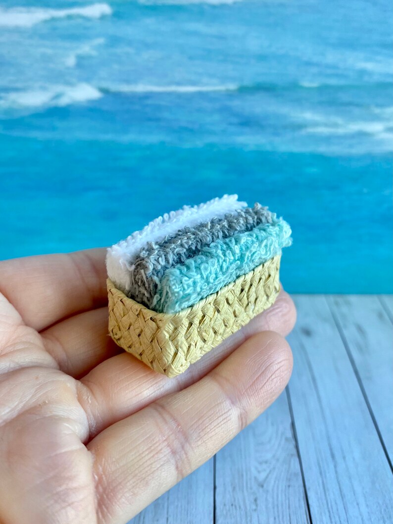 Miniature Dollhouse Towel Set Miniature Towel Basket Etsy